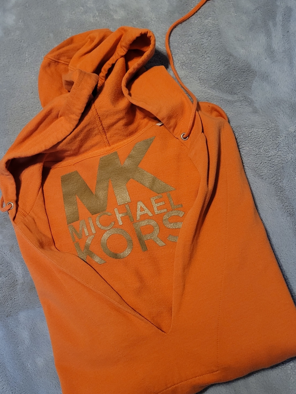 Michael Kors Ladies Orange Deep V Neck Hoodie Size XL EUC Pocket Logo Stylish